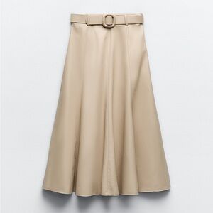 Zara vegan leather belted midi skirt XS